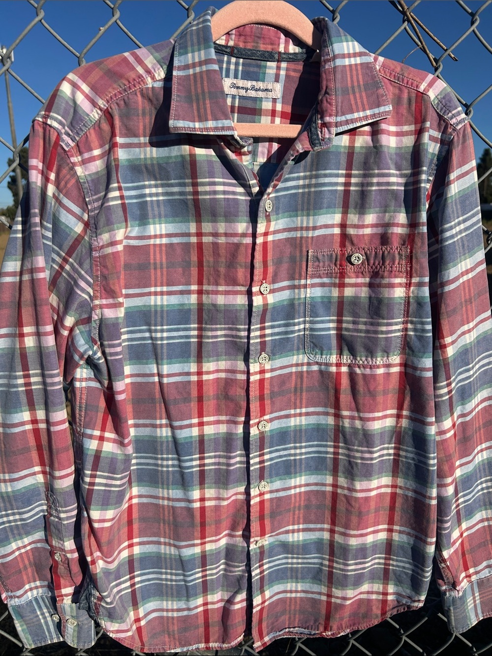 Tommy Bahama Kookabura Red and Blue Plaid Button-Down Shirt
